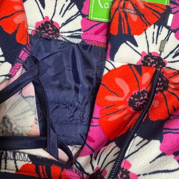 Pappagallo Wms 6 Pink Red Poppy Floral Print Stretch Knit Ankle Pants Modern - Picture 5 of 10